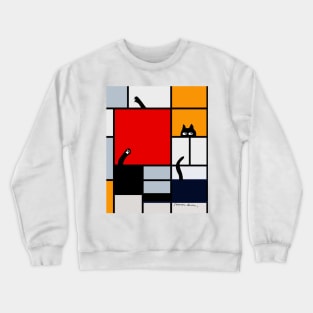 mondrian painting plus cat Crewneck Sweatshirt